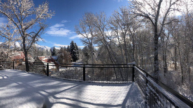 Expect glorious view from third floor deck (snow covered in the winter).